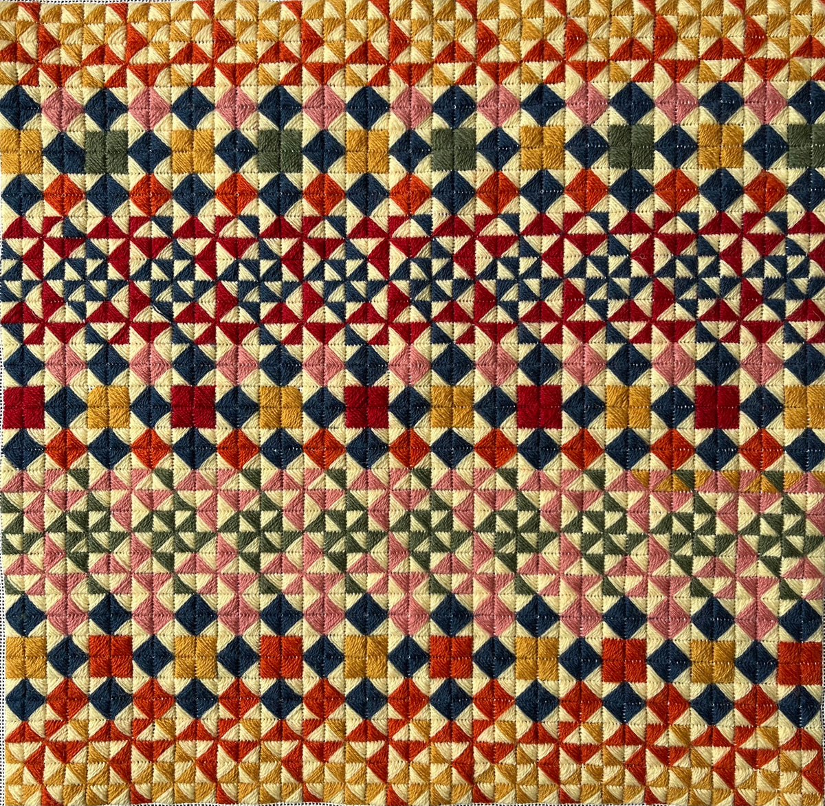 Geometric Needlepoint Pillow Kit: Quilt Style, Appletons Wool, Velvet Back
