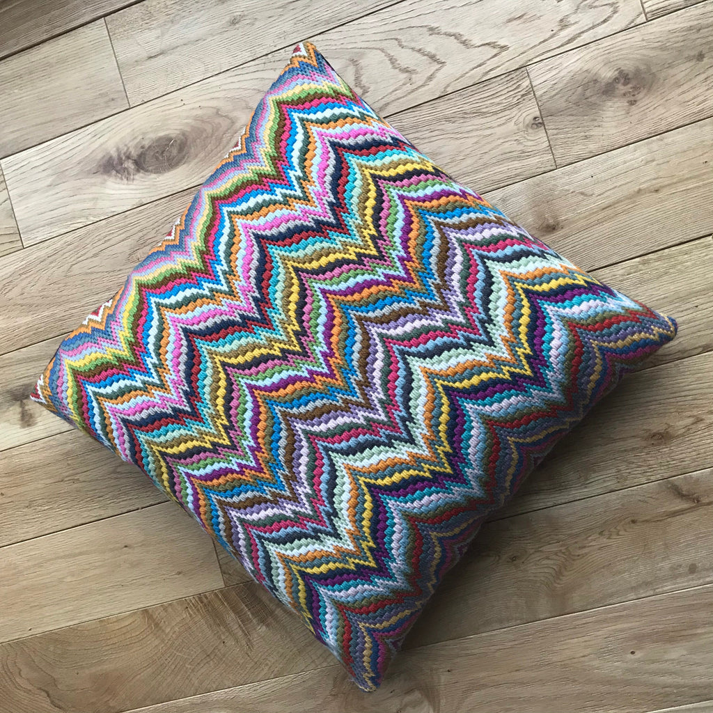 Tapestry Cushion Kit: Bargello Design with Appletons Wool, Cotswold Velvet, 16" Cushion