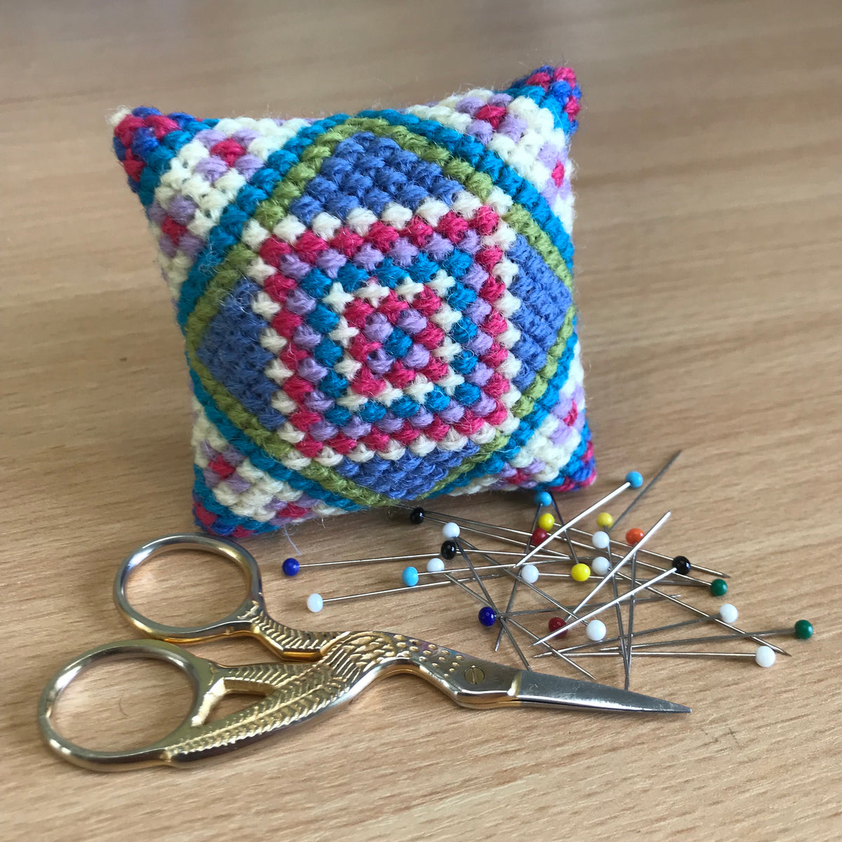 Cross Stitch Kit: Pincushion Appletons Wool, Designed in England