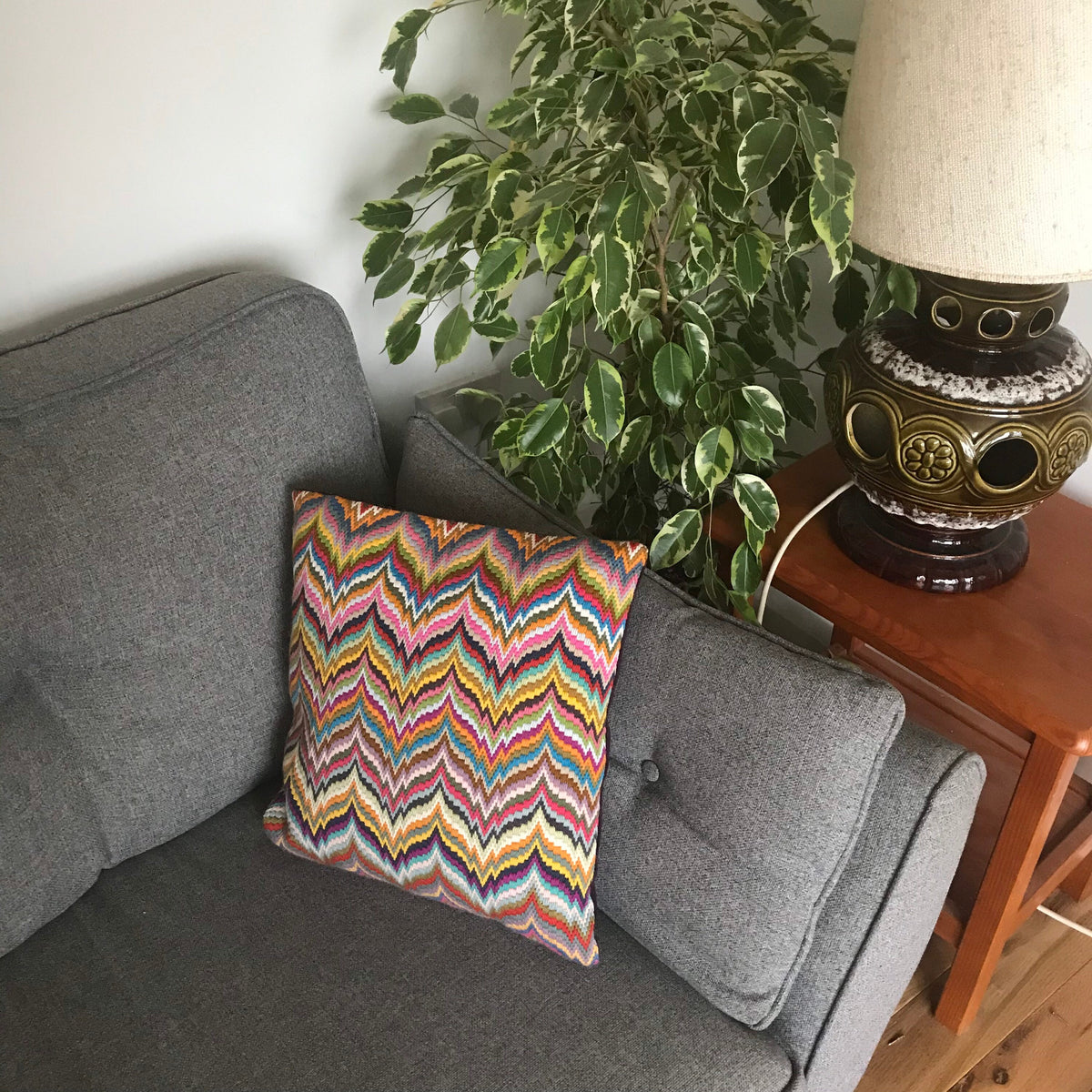 Tapestry Cushion Kit: Bargello Design with Appletons Wool, Cotswold Velvet, 16" Cushion