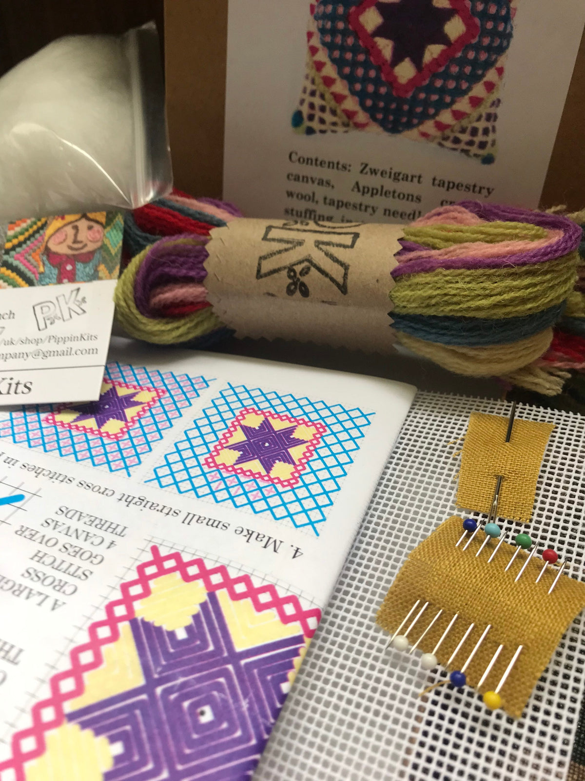 Tapestry Pincushion Kit: Appletons Wool Needlepoint Embroidery