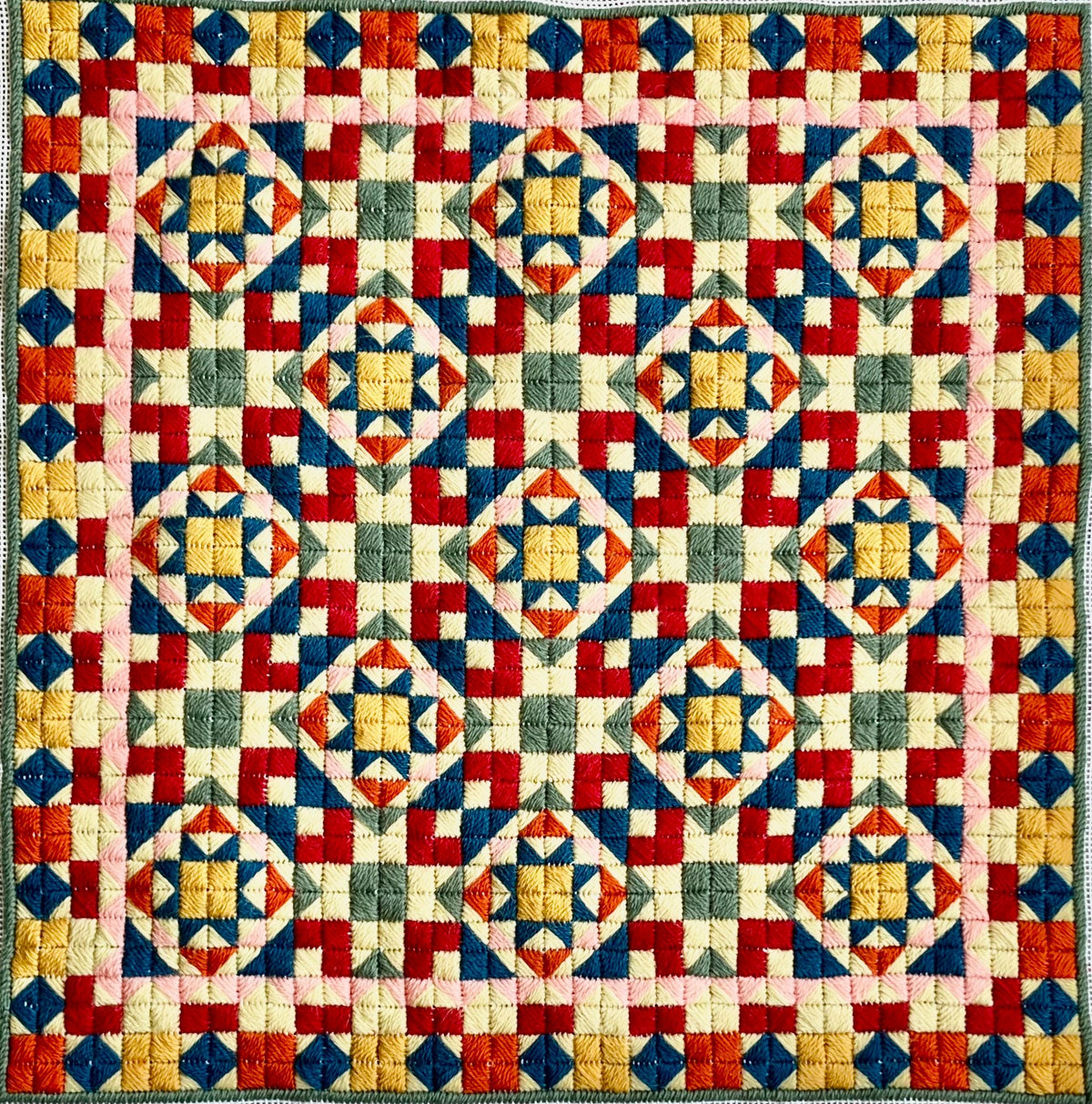 Needlepoint Cushion Kit: Block Work, Appletons Wool, Velvet Back (16")