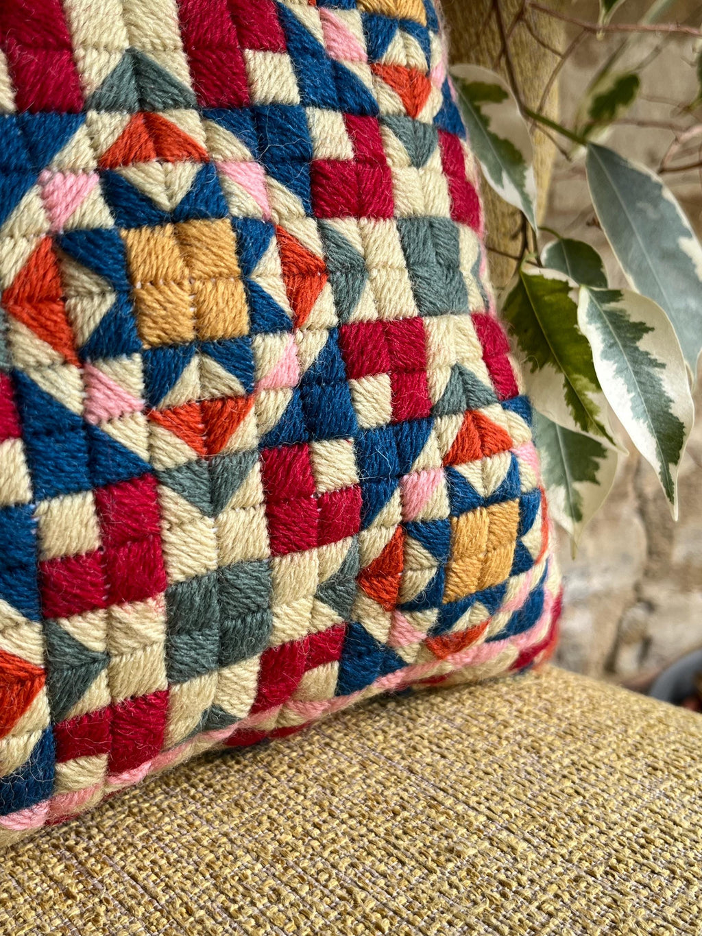 Needlepoint Cushion Kit: Block Work, Appletons Wool, Velvet Back (16")