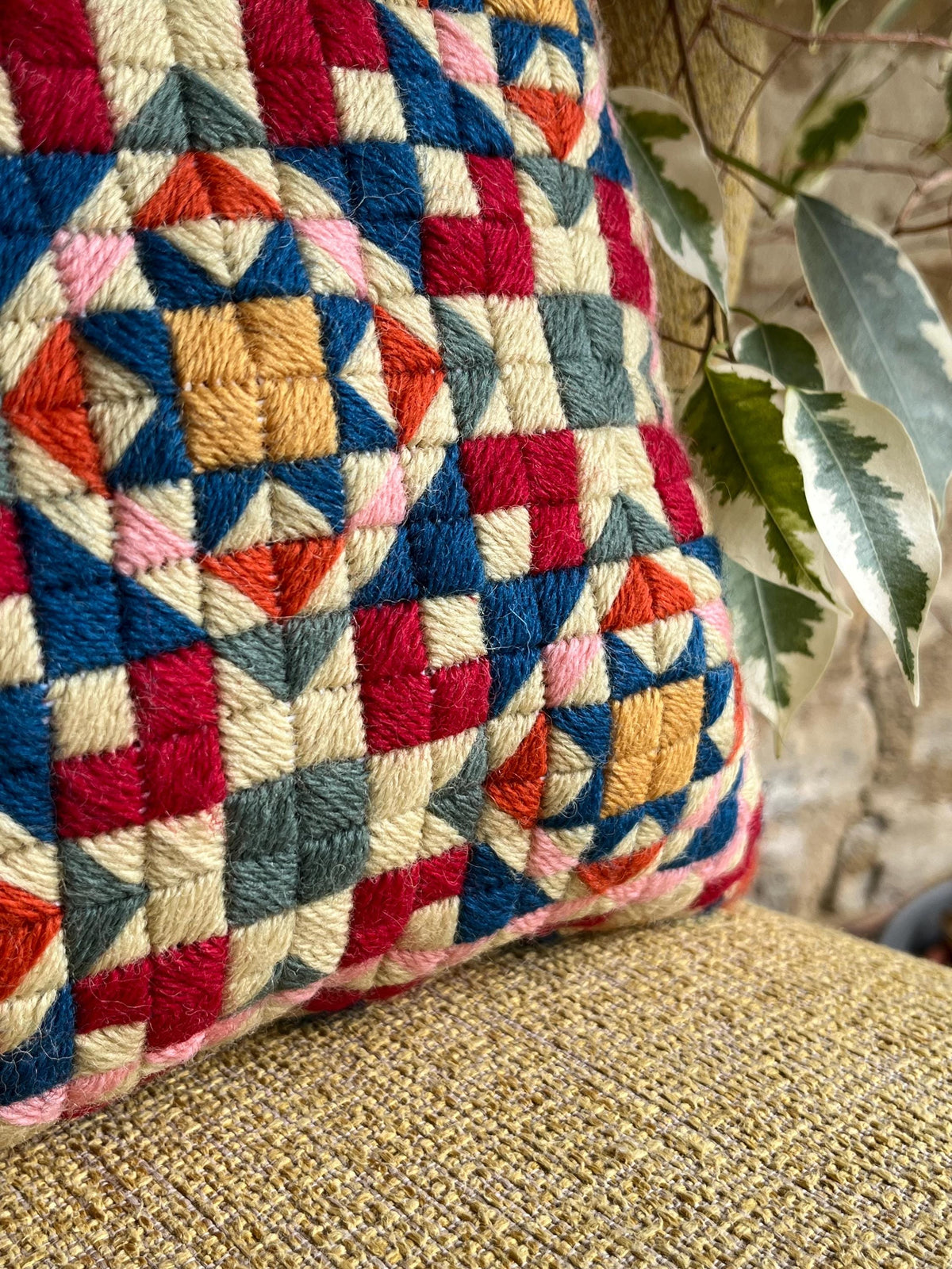 Needlepoint Cushion Kit: Block Work, Appletons Wool, Velvet Back (16")