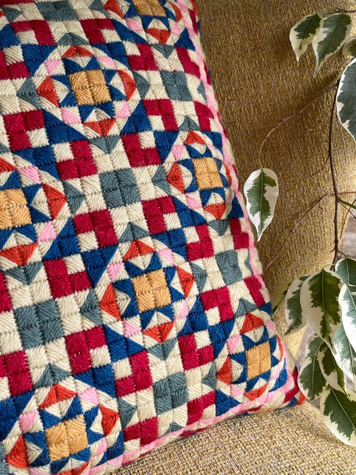 Needlepoint Cushion Kit: Block Work, Appletons Wool, Velvet Back (16")