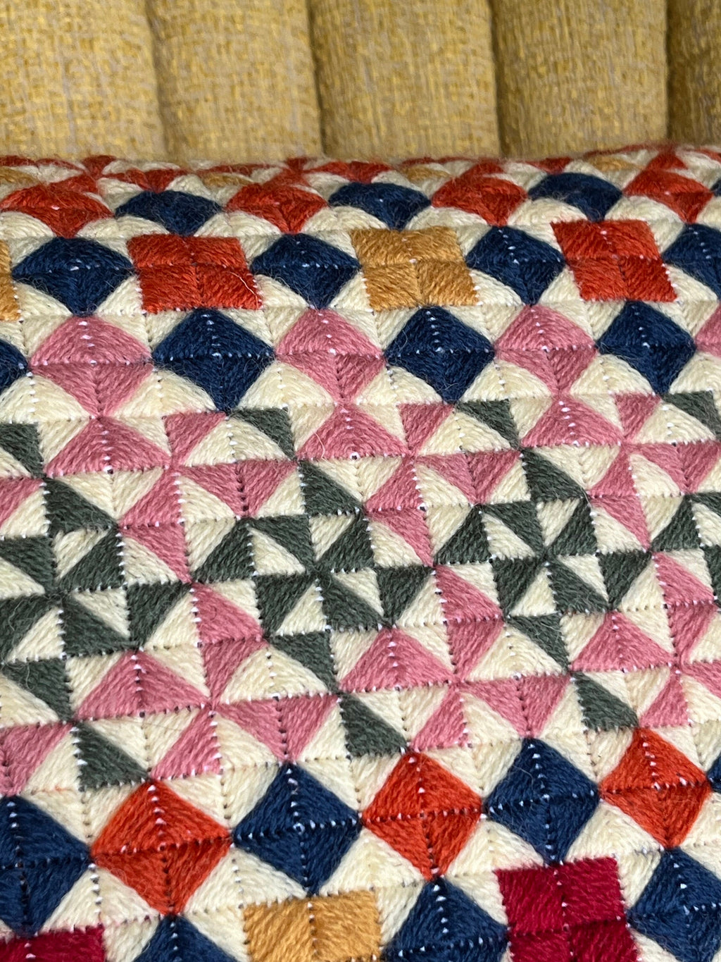 Geometric Needlepoint Pillow Kit: Quilt Style, Appletons Wool, Velvet Back