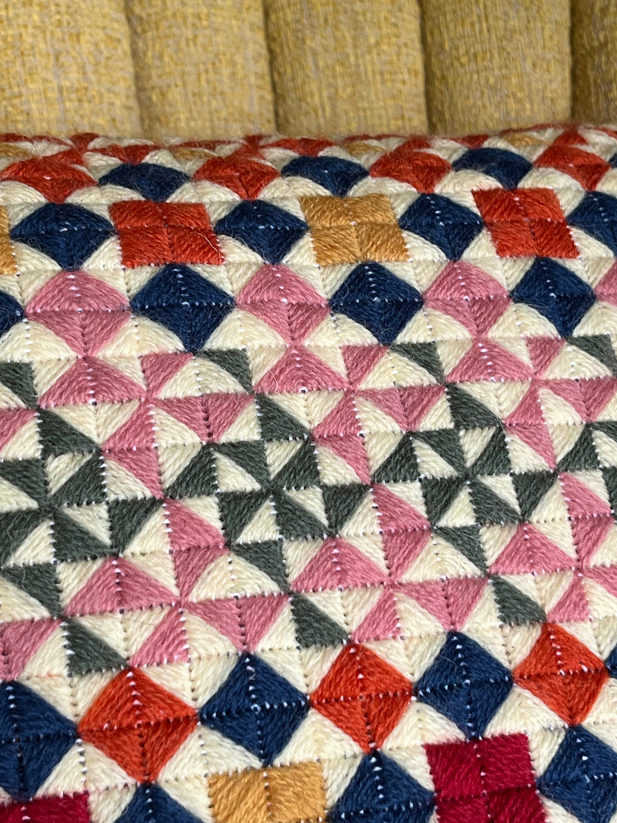 Geometric Needlepoint Pillow Kit: Quilt Style, Appletons Wool, Velvet Back