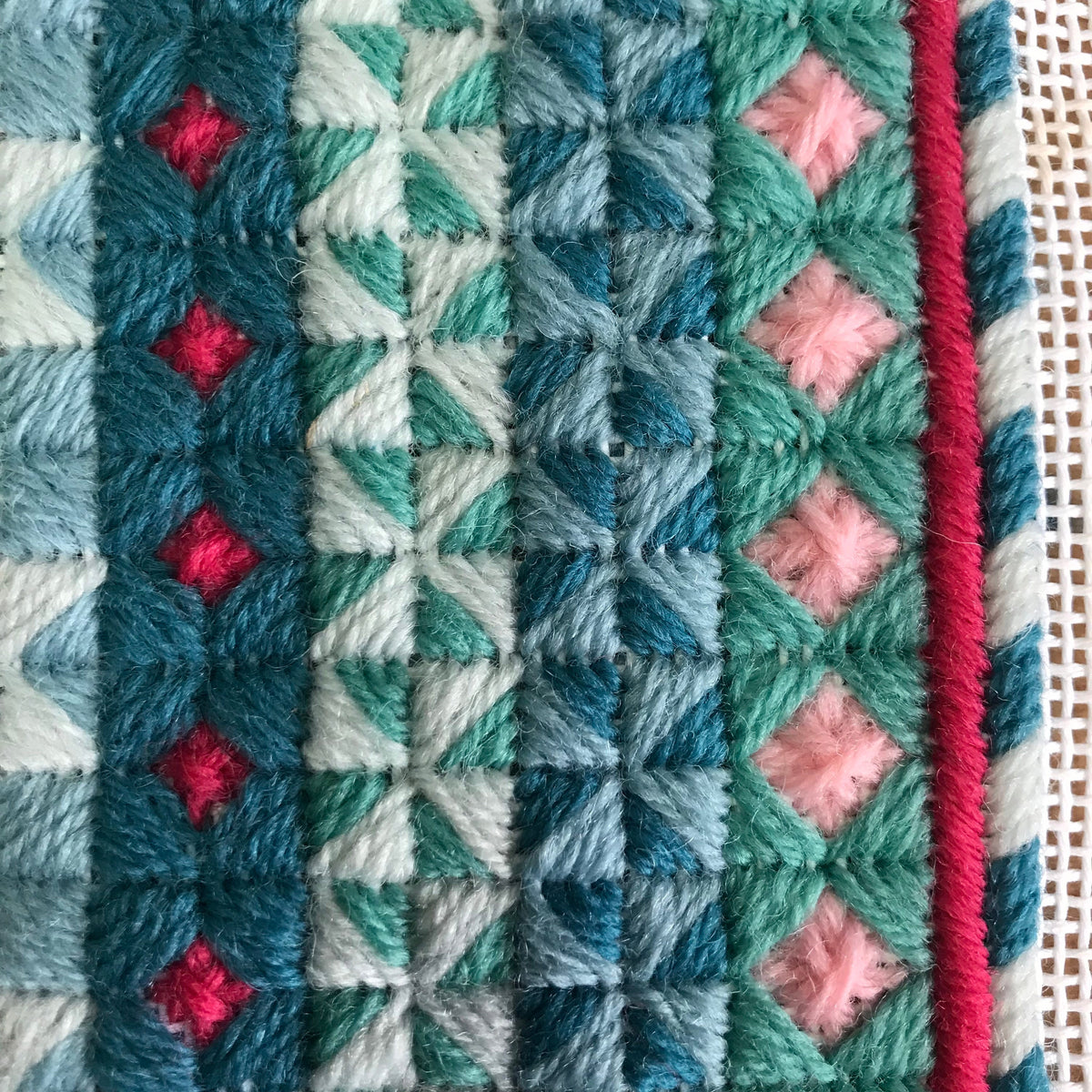 Needlepoint Cushion Kit: Geometric Design, Appletons Wool, Velvet Back