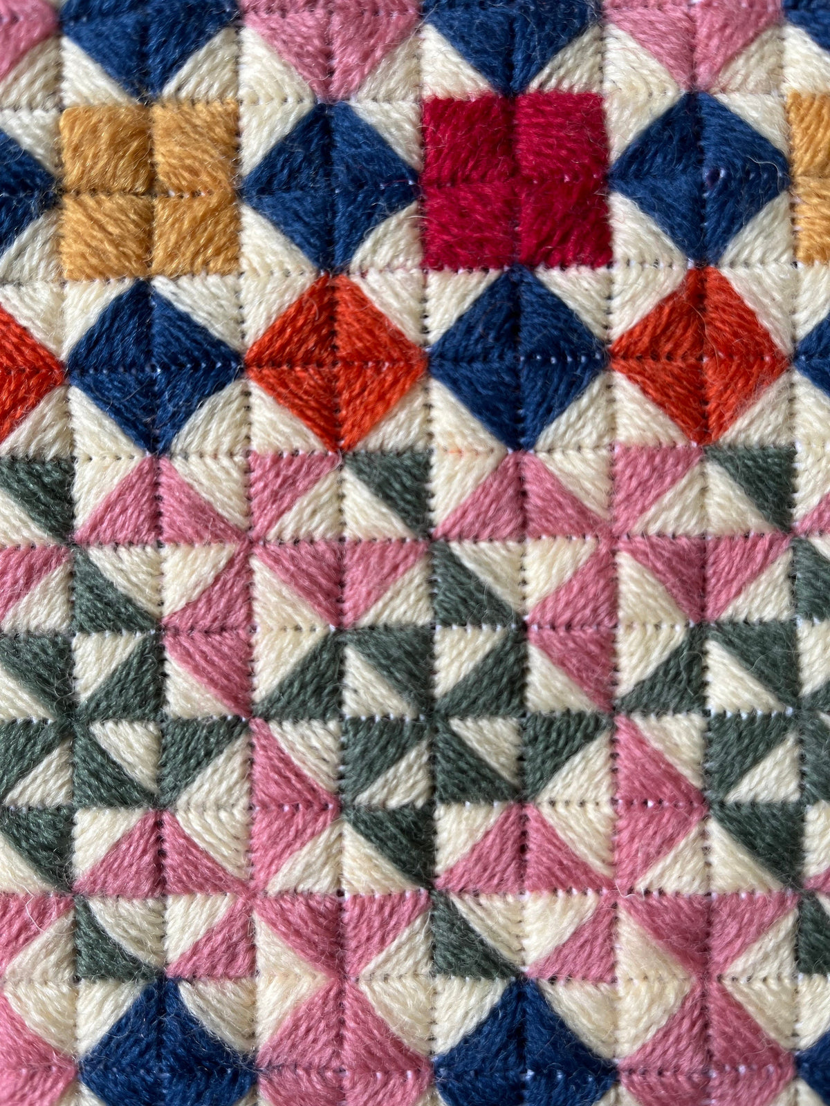 Geometric Needlepoint Pillow Kit: Quilt Style, Appletons Wool, Velvet Back