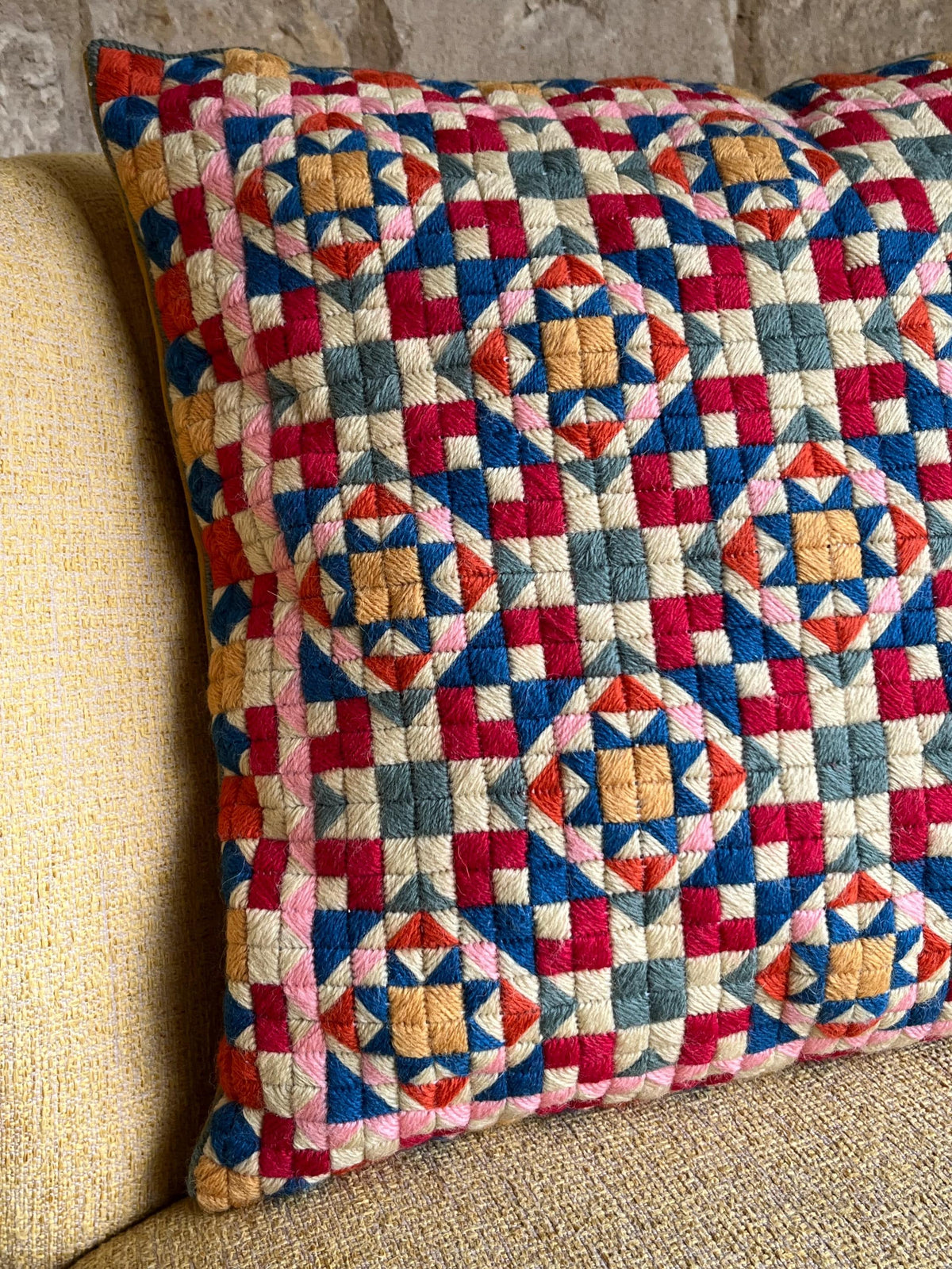 Needlepoint Cushion Kit: Block Work, Appletons Wool, Velvet Back (16")