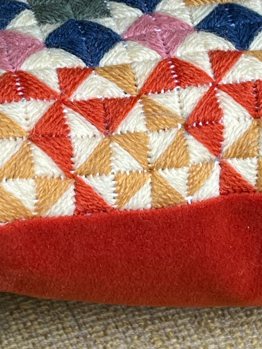 Geometric Needlepoint Pillow Kit: Quilt Style, Appletons Wool, Velvet Back