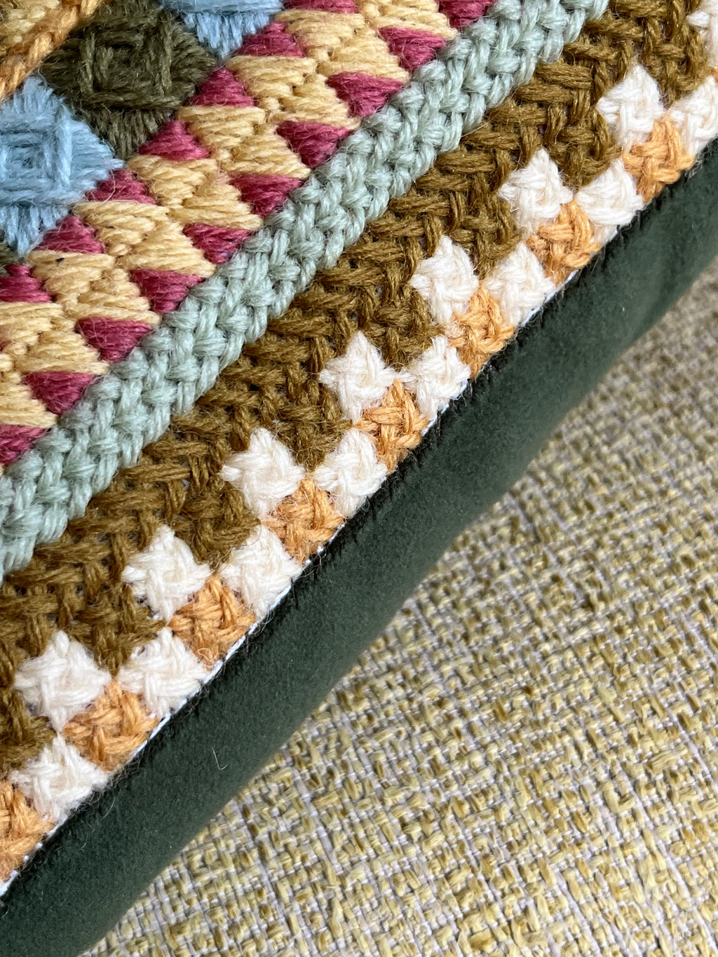 Needlepoint 16" Cushion Kit Stripey Sampler: Earth Tones with Appletons Wool & Velvet Backing