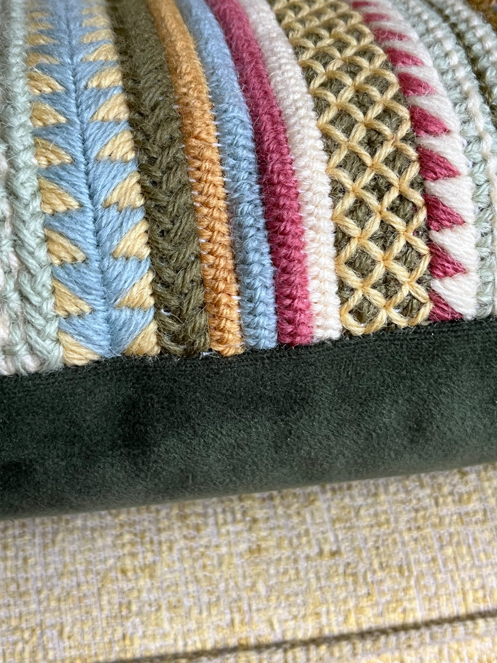 Needlepoint 16" Cushion Kit Stripey Sampler: Earth Tones with Appletons Wool & Velvet Backing