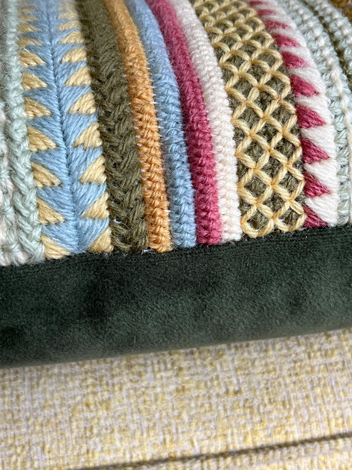 Needlepoint 16" Cushion Kit Stripey Sampler: Earth Tones with Appletons Wool & Velvet Backing