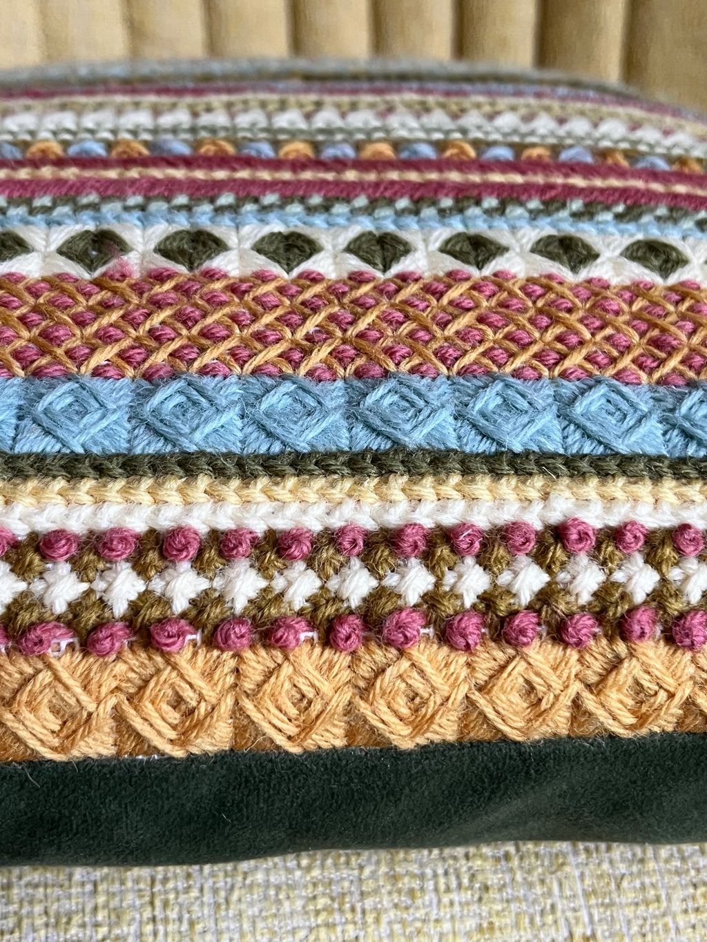Needlepoint 16" Cushion Kit Stripey Sampler: Earth Tones with Appletons Wool & Velvet Backing