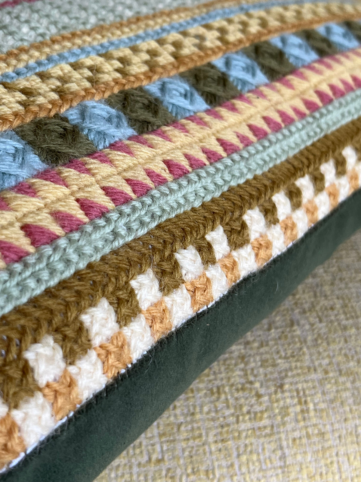 Needlepoint 16" Cushion Kit Stripey Sampler: Earth Tones with Appletons Wool & Velvet Backing