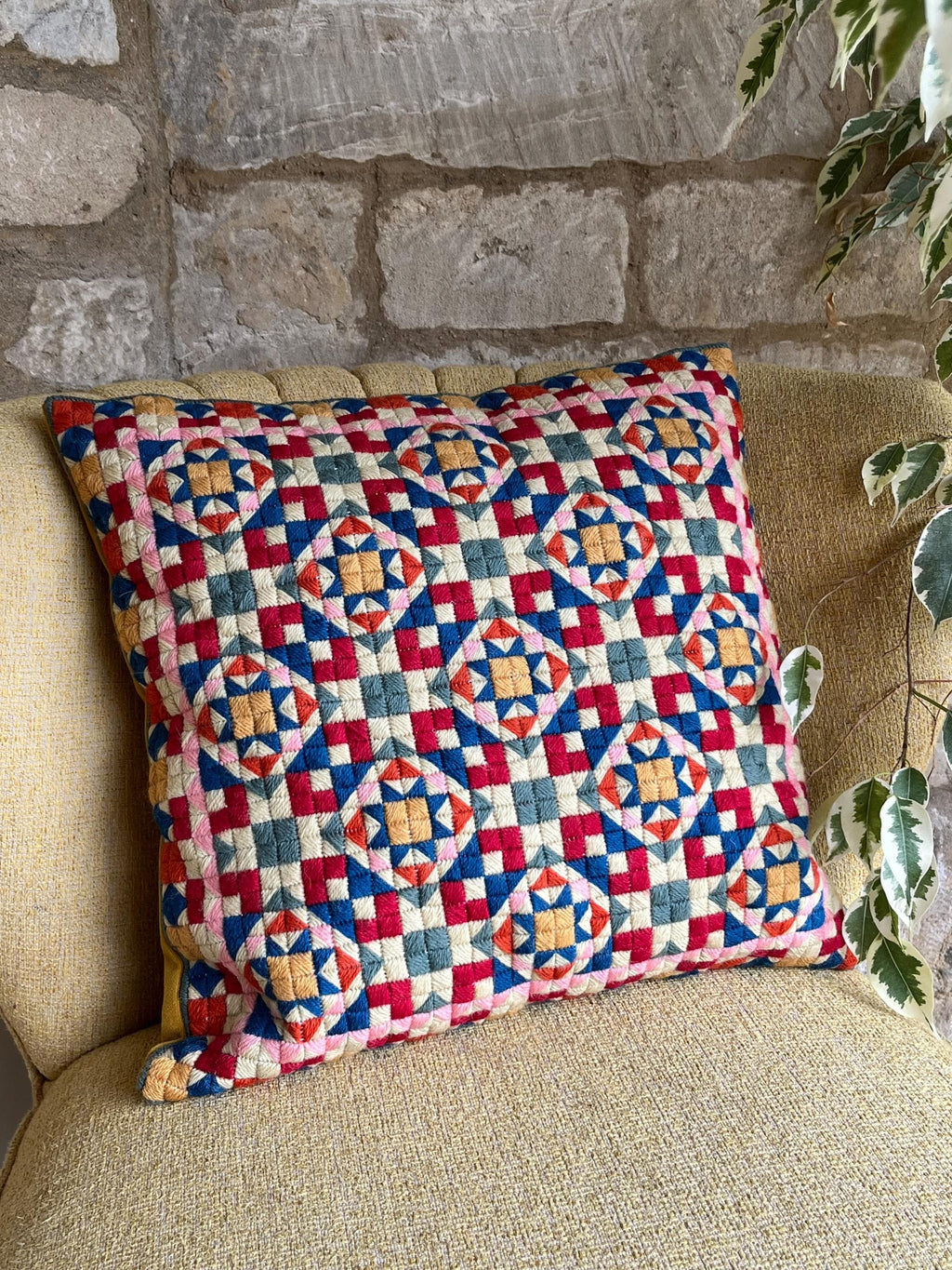 Needlepoint Cushion Kit: Block Work, Appletons Wool, Velvet Back (16")