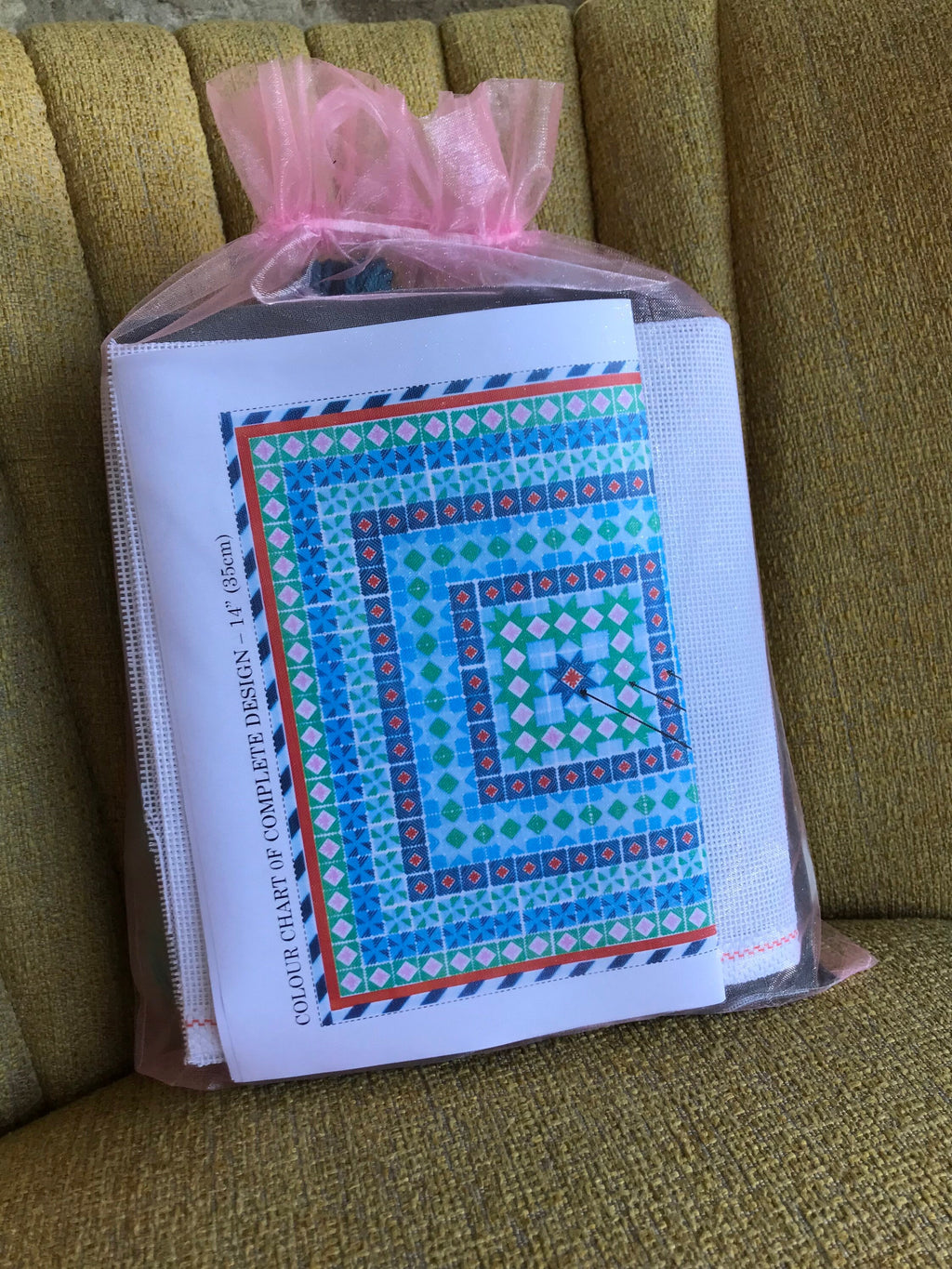 Needlepoint Cushion Kit: Geometric Design, Appletons Wool, Velvet Back
