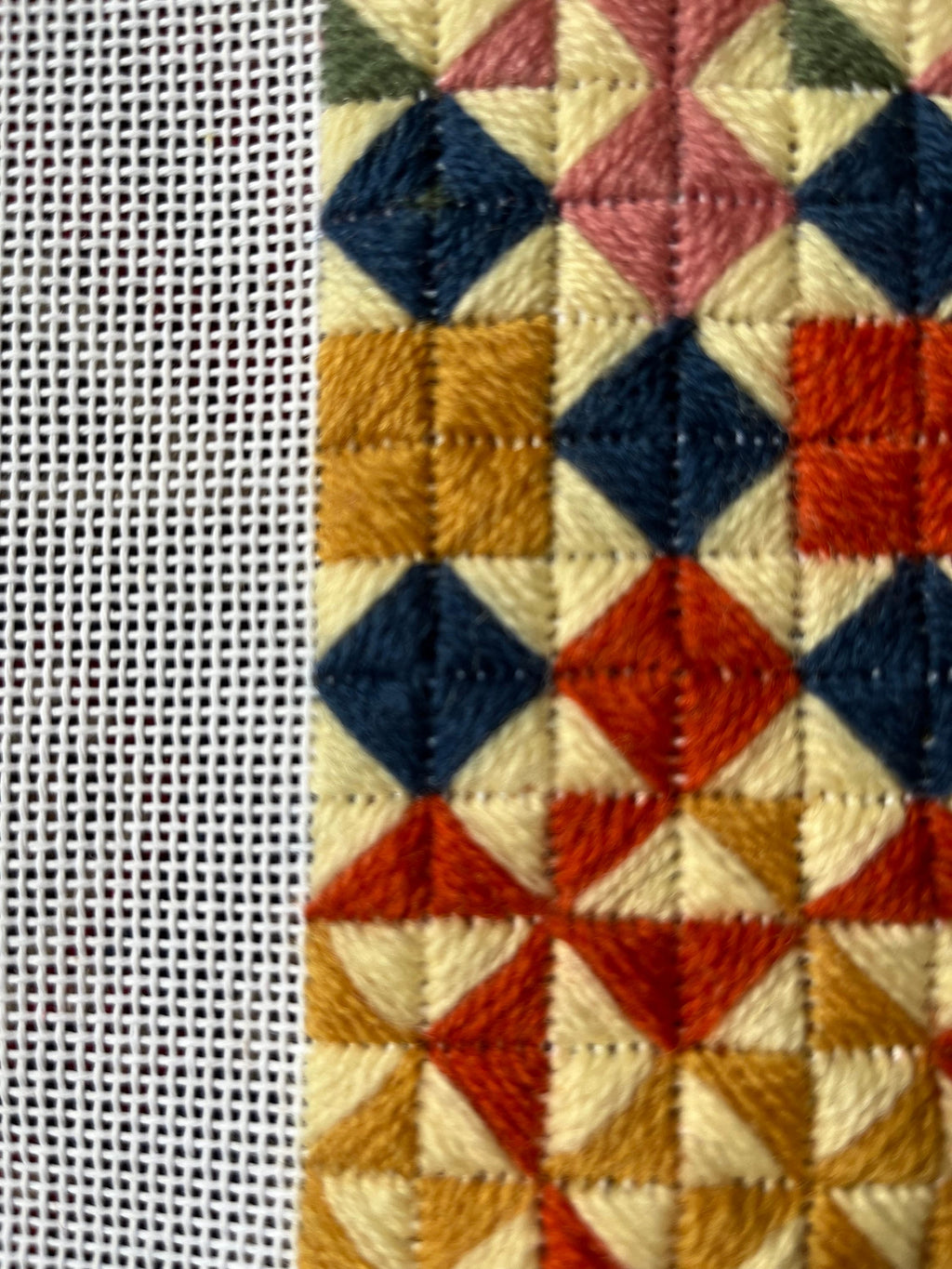 Geometric Needlepoint Pillow Kit: Quilt Style, Appletons Wool, Velvet Back