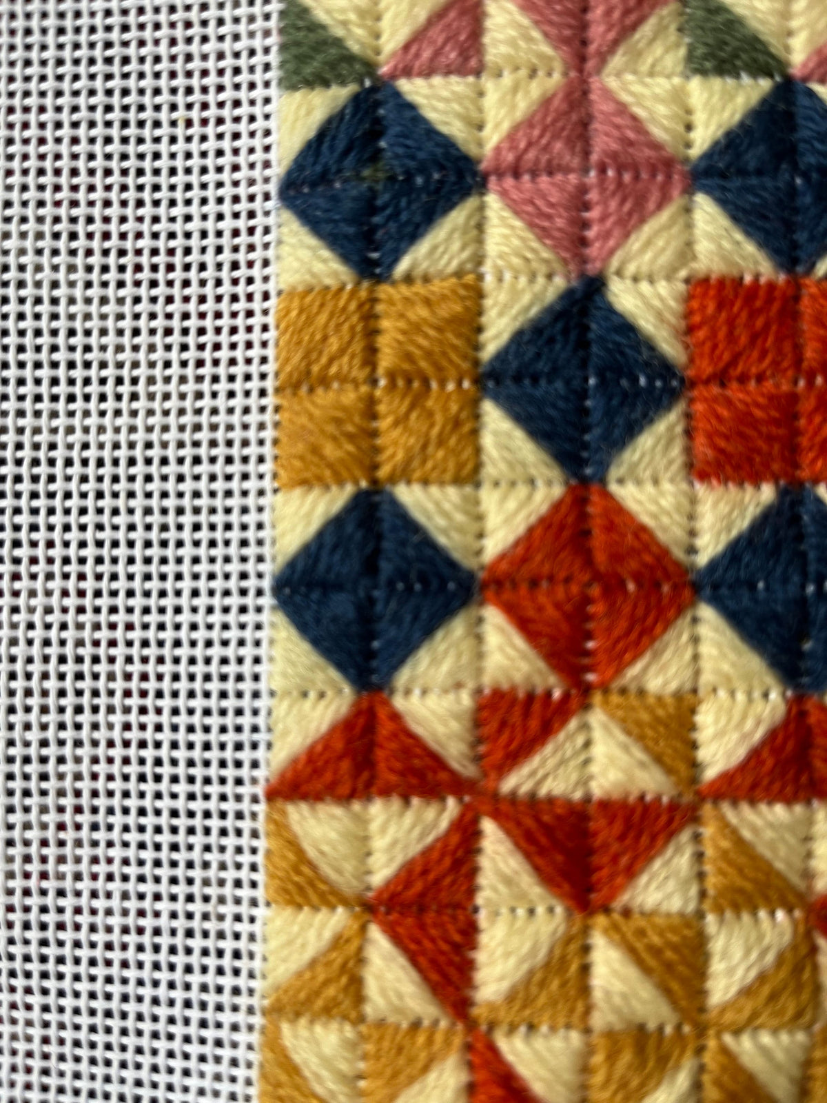 Geometric Needlepoint Pillow Kit: Quilt Style, Appletons Wool, Velvet Back