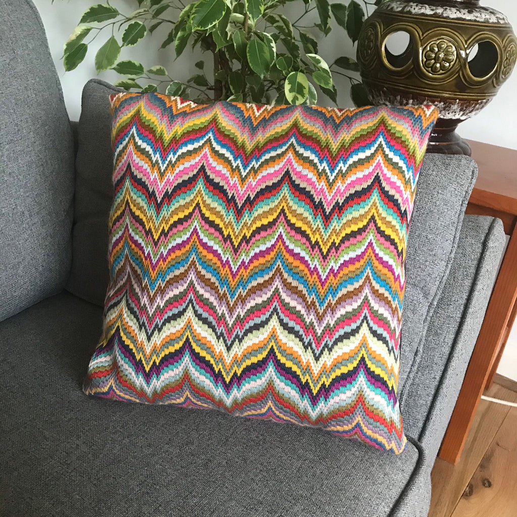 Tapestry Cushion Kit: Bargello Design with Appletons Wool, Cotswold Velvet, 16" Cushion