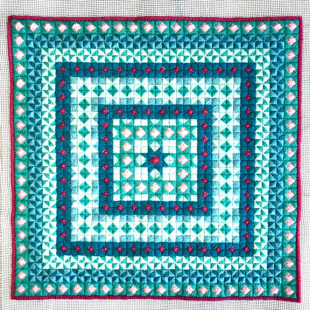 Needlepoint Cushion Kit: Geometric Design, Appletons Wool, Velvet Back