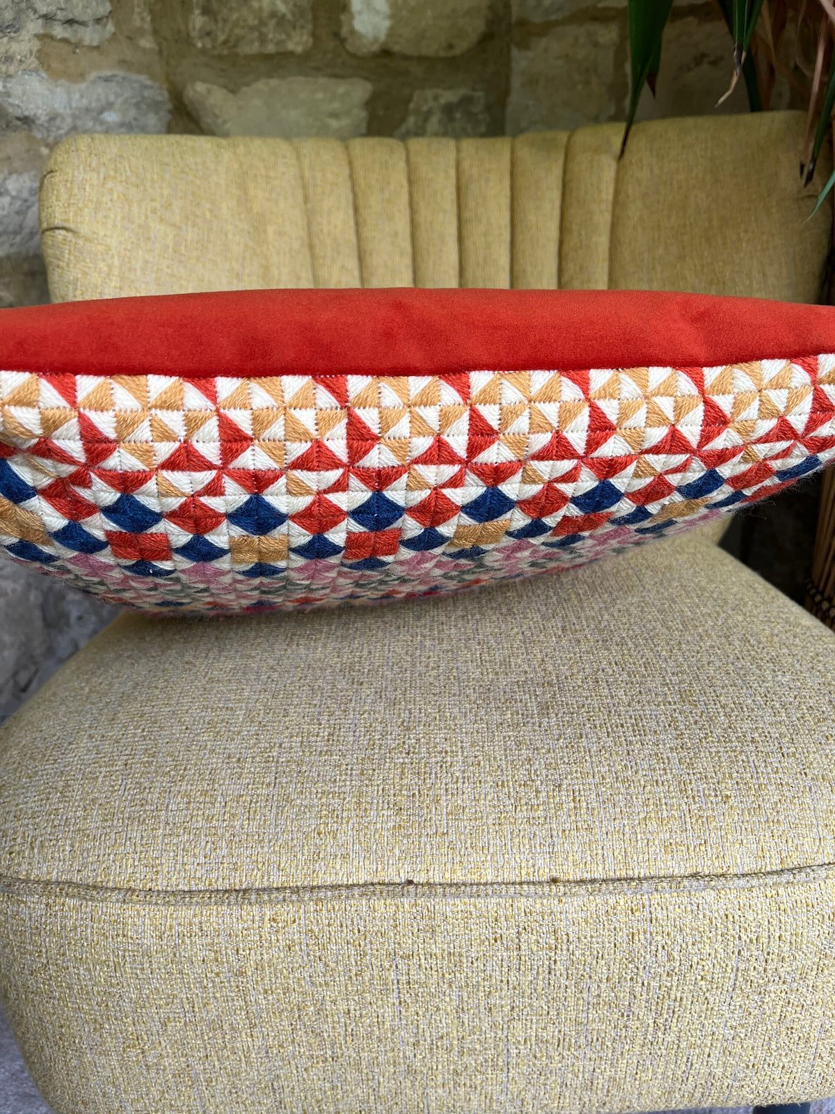 Geometric Needlepoint Pillow Kit: Quilt Style, Appletons Wool, Velvet Back