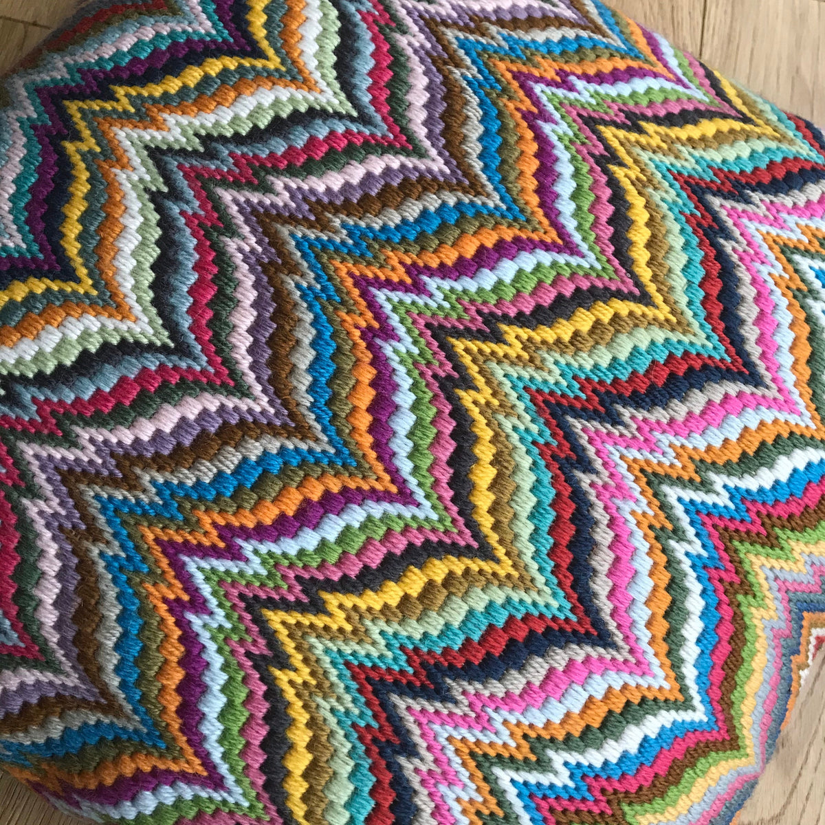 Tapestry Cushion Kit: Bargello Design with Appletons Wool, Cotswold Velvet, 16" Cushion