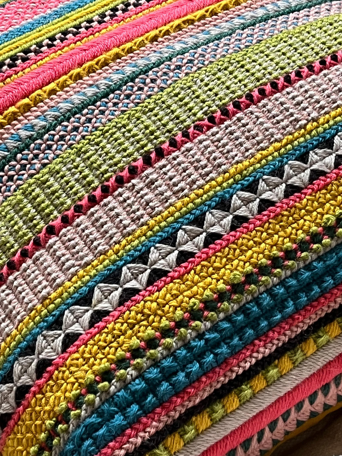 Needlepoint Cushion Kit: Stripey Sampler Design with Appletons Wool & Velvet