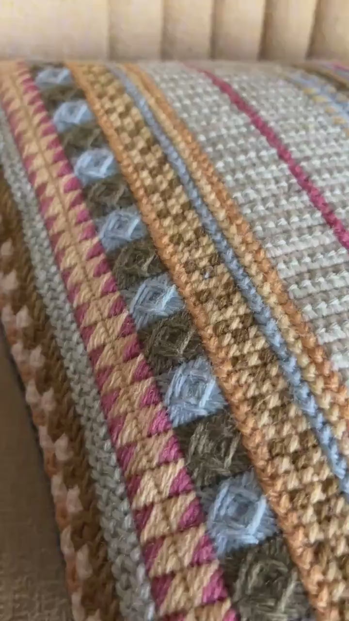 Needlepoint 16" Cushion Kit Stripey Sampler: Earth Tones with Appletons Wool & Velvet Backing